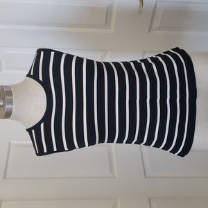 RALPH LAUREN Black Ivory Stripe Silk Knit Sleeveless Top